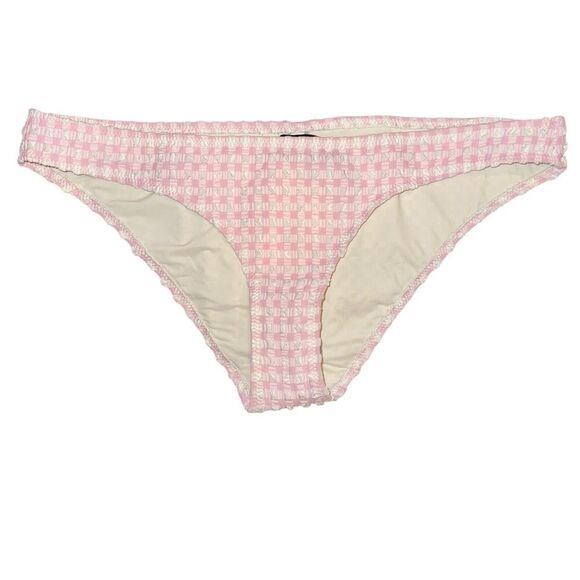 SOLID & STRIPED CHARLOTTE BIKINI BOTTOMS PINK & WHITE GINGHAM SIZE LARGE NWT - Picture 1 of 5